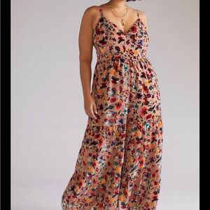 Anthro Multicolor Velvet Flocked Jumpsuit 22W